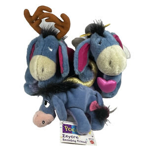 Disney Eeyore Lot of 3 Vtg Plush Toys 90s | Pooh Beanbag Friend, Cupid, Reindeer